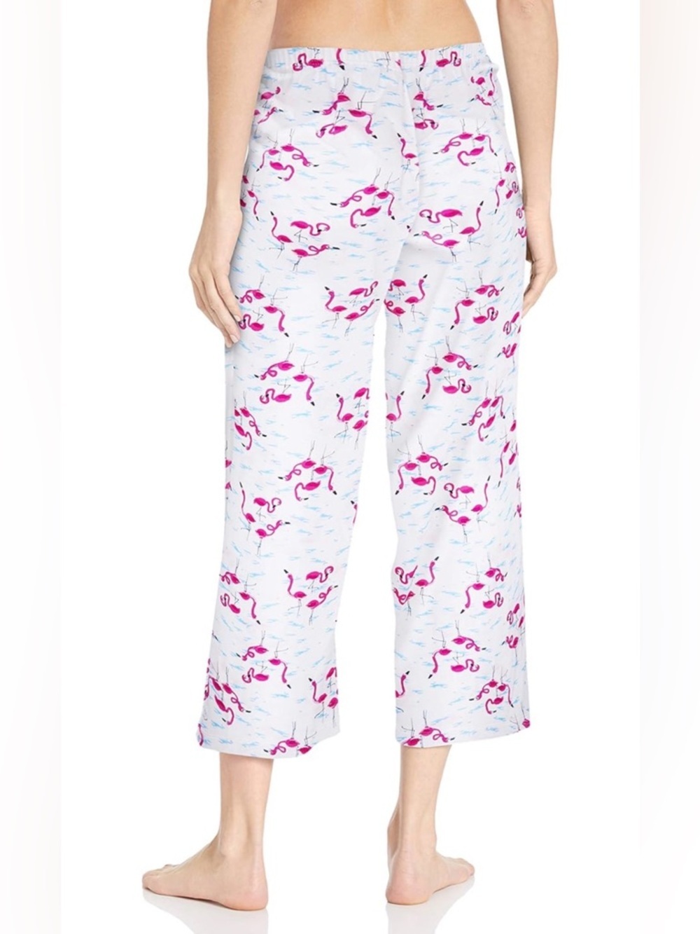 NWT HUE Women’s Printed Knit Long Pajama Sleep Pant White w Pink Flamingos - Picture 4 of 7